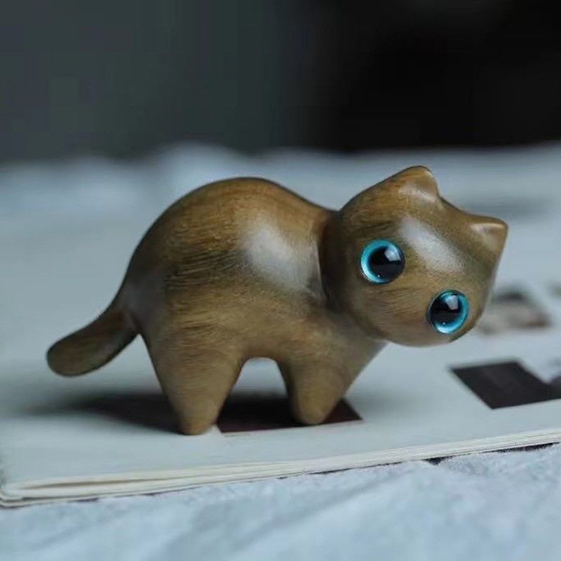 Sandalwood Kitten Ornaments Cute Hippo Mini Wooden Cat Play
